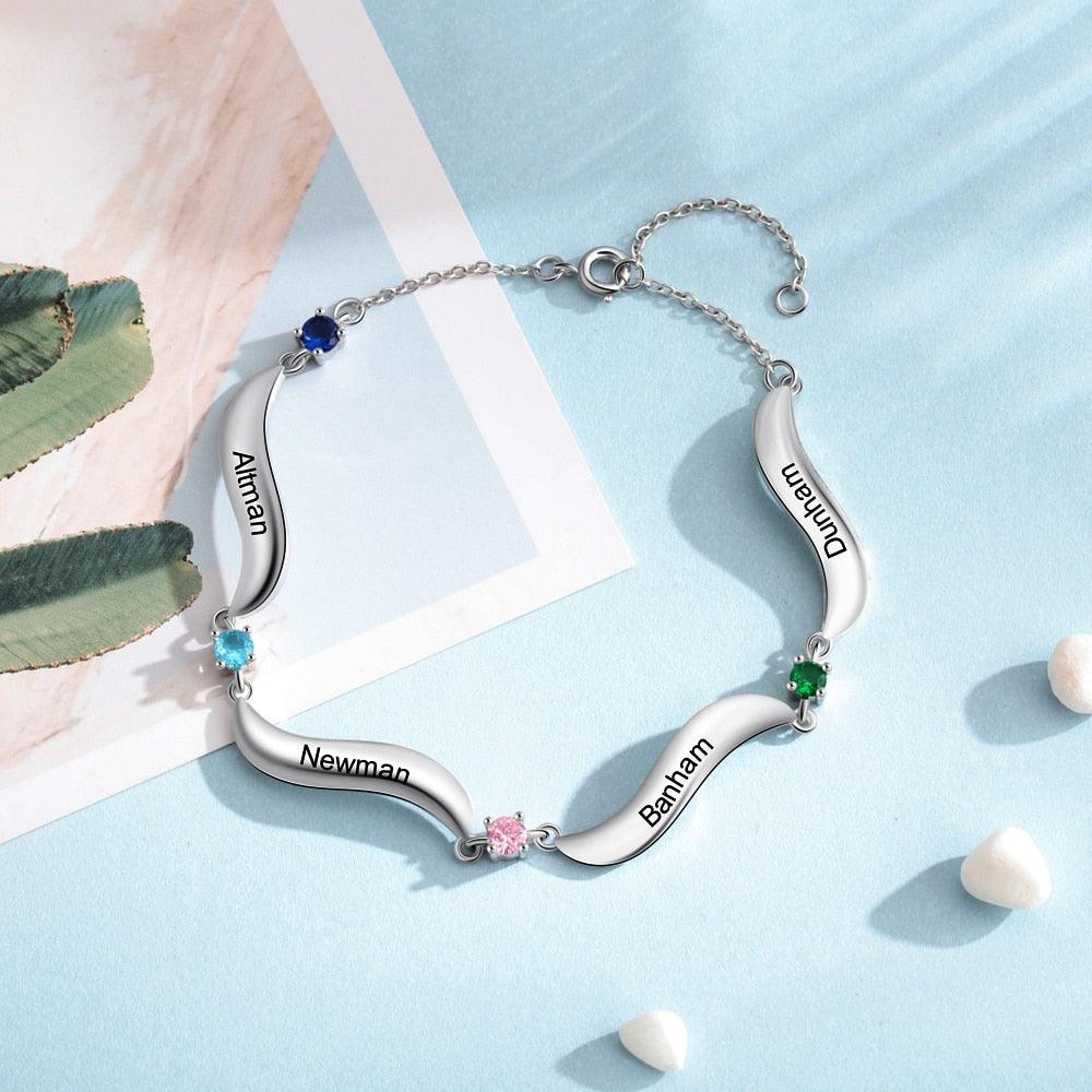 Personalized Bracelet for Women Wave Shaped Charm Name Bracelet.