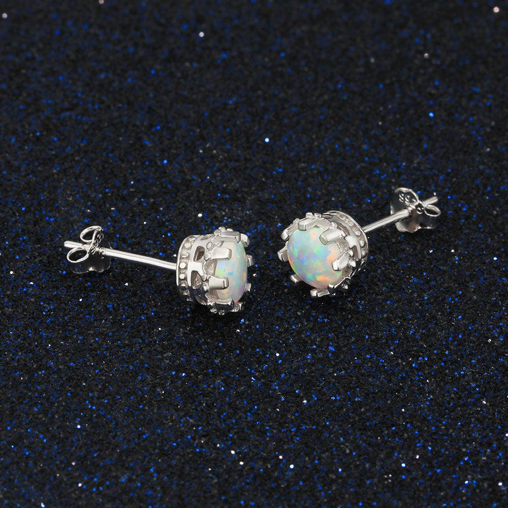 7MM Milky Round Opal Earring