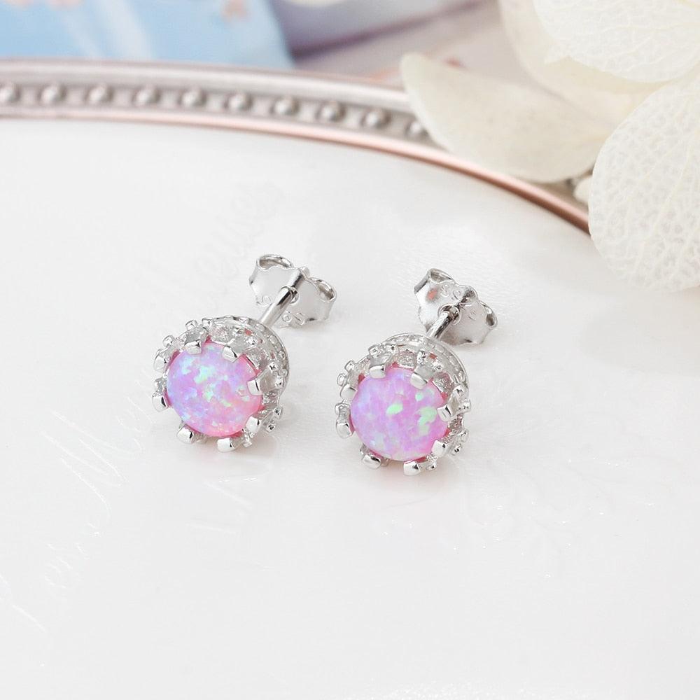 7MM Milky Round Opal Earring