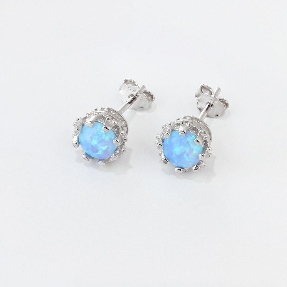 7MM Milky Round Opal Earring