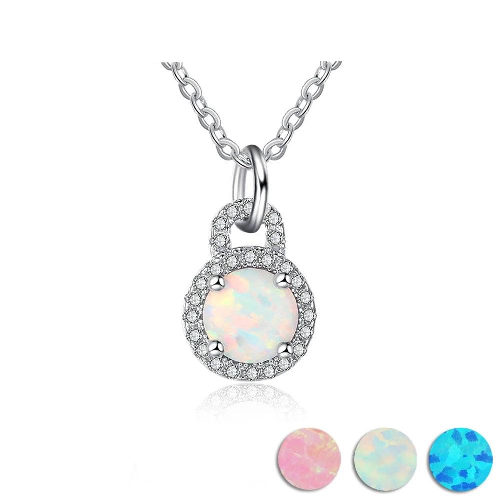 925 Sterling Silver Fashion Necklace with Round Milky Opal Pendant