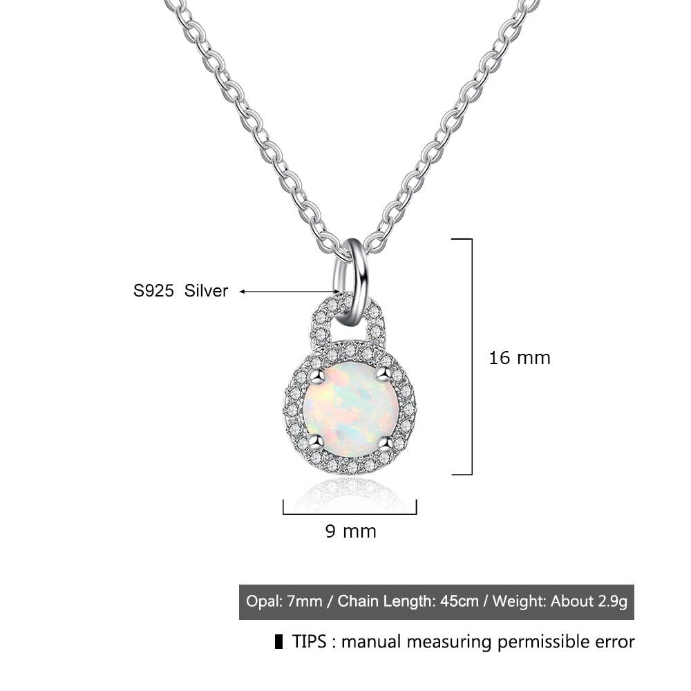 925 Sterling Silver Fashion Necklace with Round Milky Opal Pendant