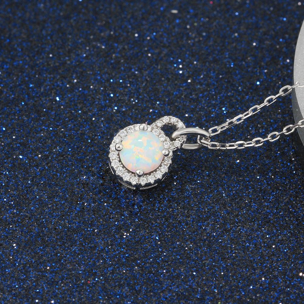 925 Sterling Silver Fashion Necklace with Round Milky Opal Pendant