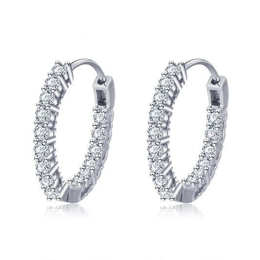 925 Sterling Silver Hoop Earrings Cubic Zirconia Stone