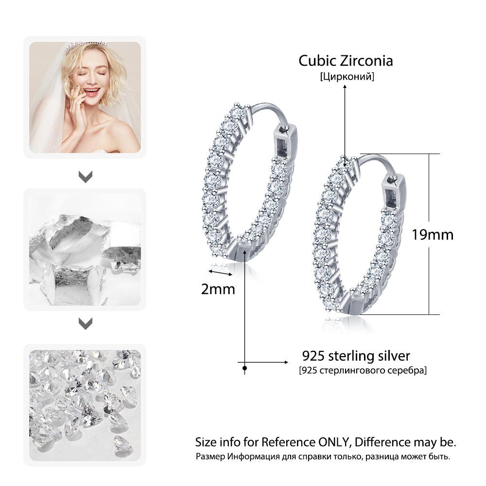 925 Sterling Silver Hoop Earrings Cubic Zirconia Stone