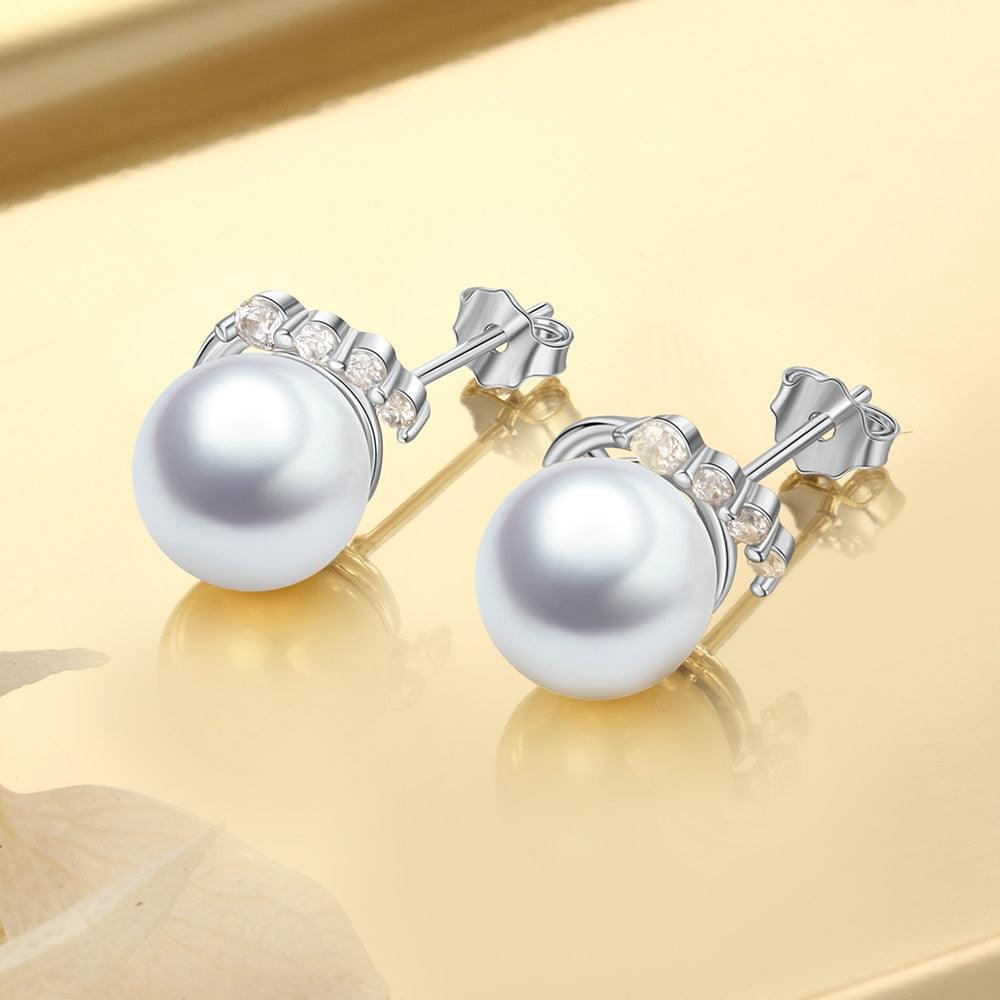 925 Sterling Silver Pearl Stud Earrings Trendy