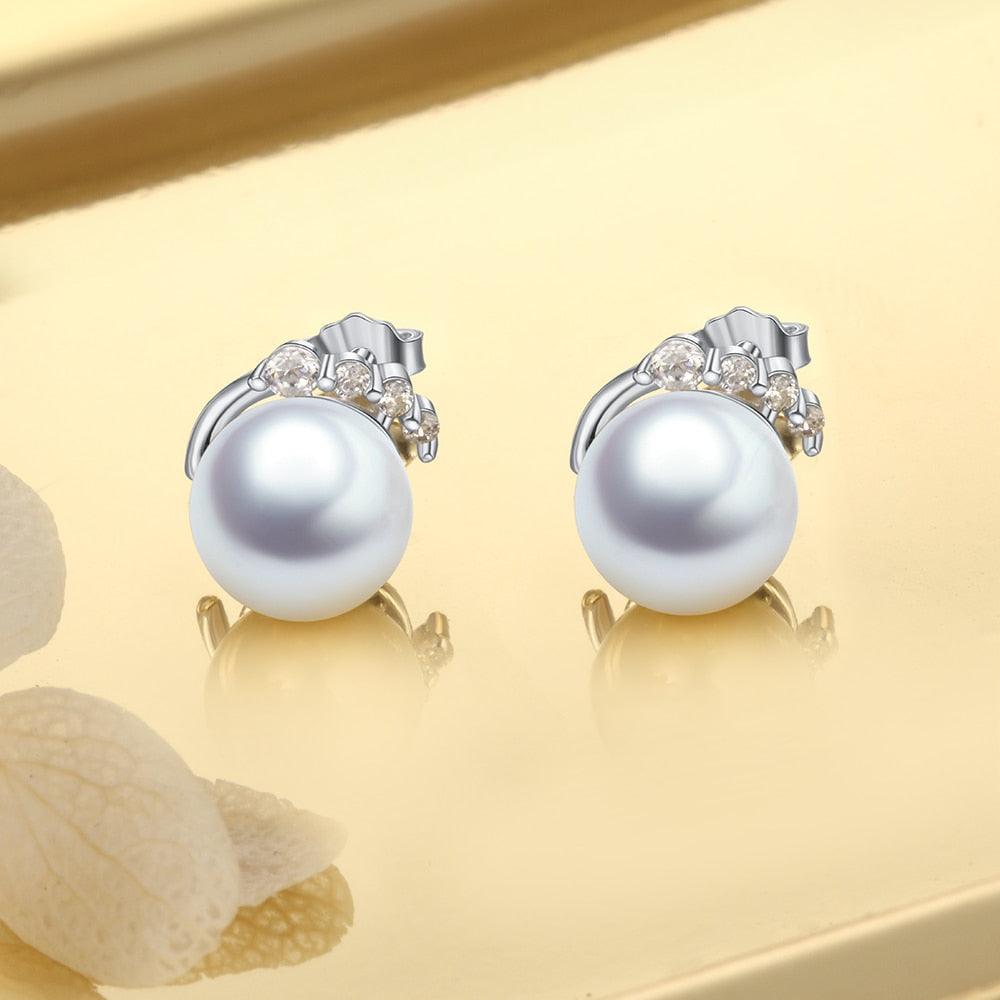 925 Sterling Silver Pearl Stud Earrings Trendy