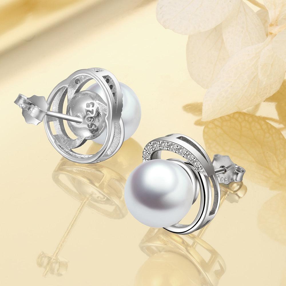 925 Sterling Silver Pearl Wedding Earrings