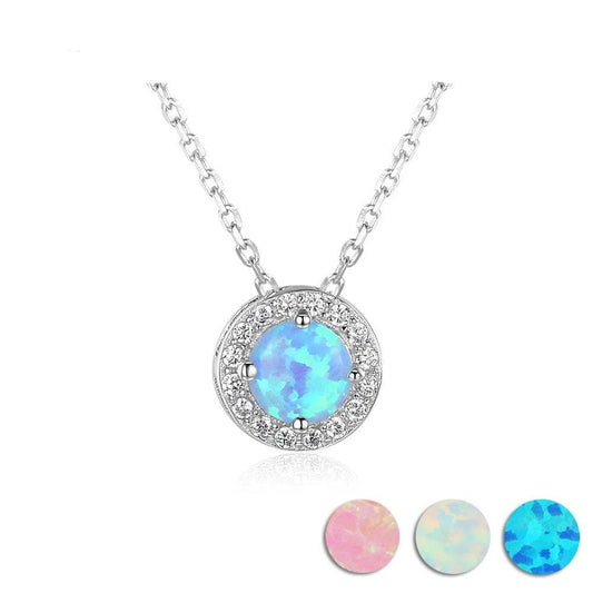 Genuine Sterling Silver Jewelry Necklace for Women with Elegant Round Opal Pendant