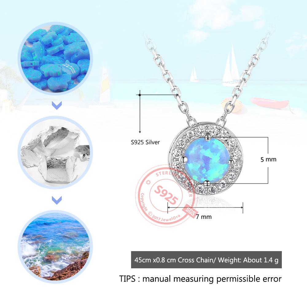 Genuine Sterling Silver Jewelry Necklace for Women with Elegant Round Opal Pendant