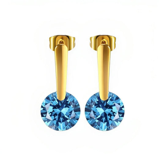 Gold Drop Earring Round Cubic Zirconia Stone Dangle Drop Earrings