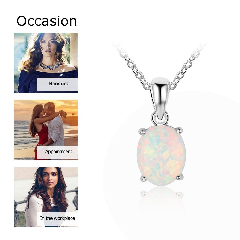 Personalized 925 Sterling Silver Necklace for Women with Milky Opal Pendant, Wedding Gift for Girls