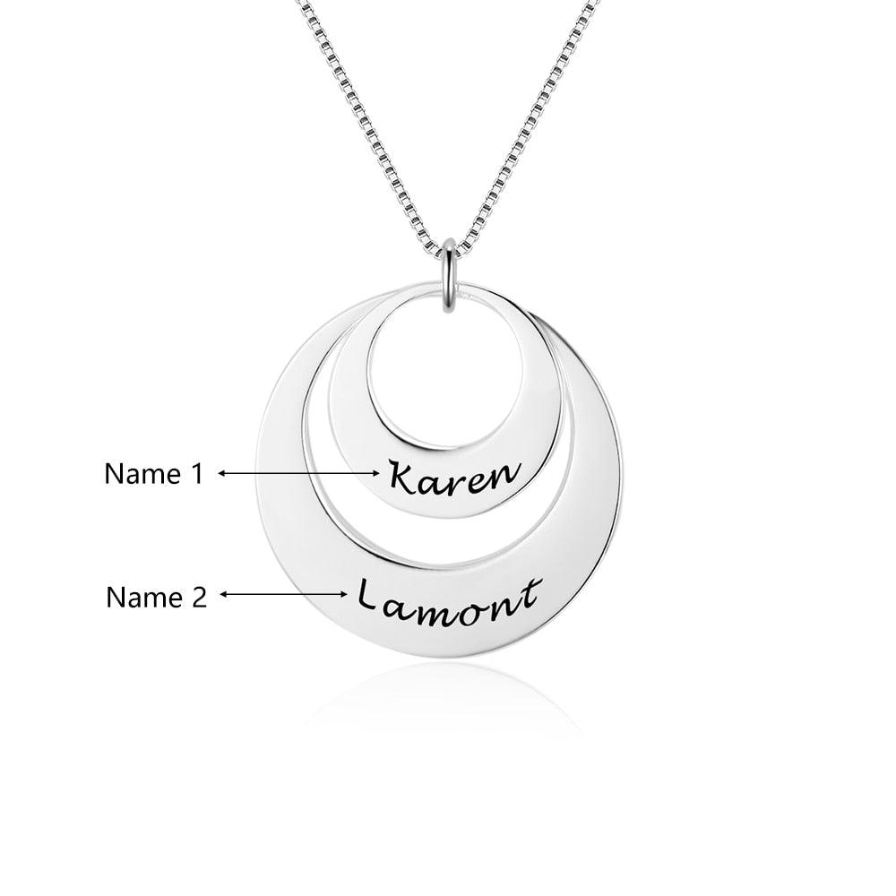 Personalized 925 Sterling Silver Necklace With 2 Round Engrave Name Pendant For Women