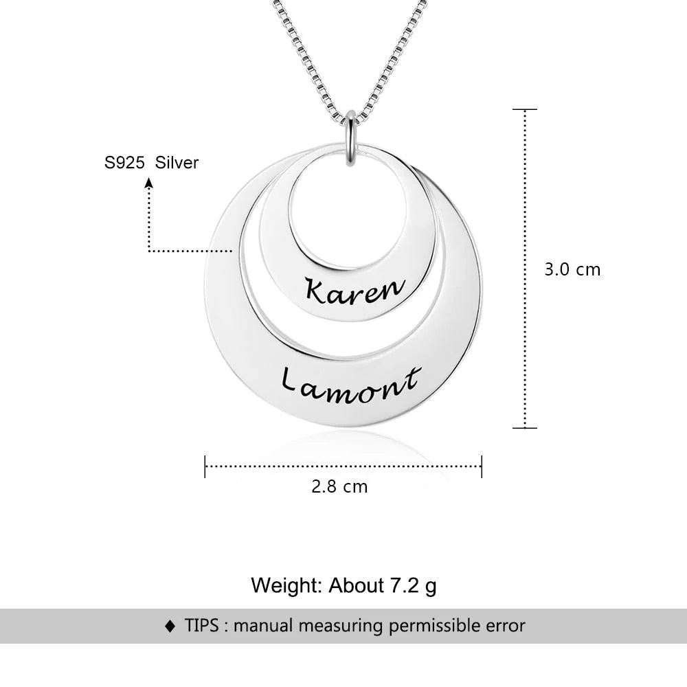 Personalized 925 Sterling Silver Necklace With 2 Round Engrave Name Pendant For Women