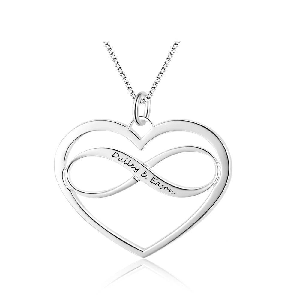 Personalized 925 Sterling Silver Necklaces - Heart & Infinity Pendant - Engraved Custom Names - Family Gift