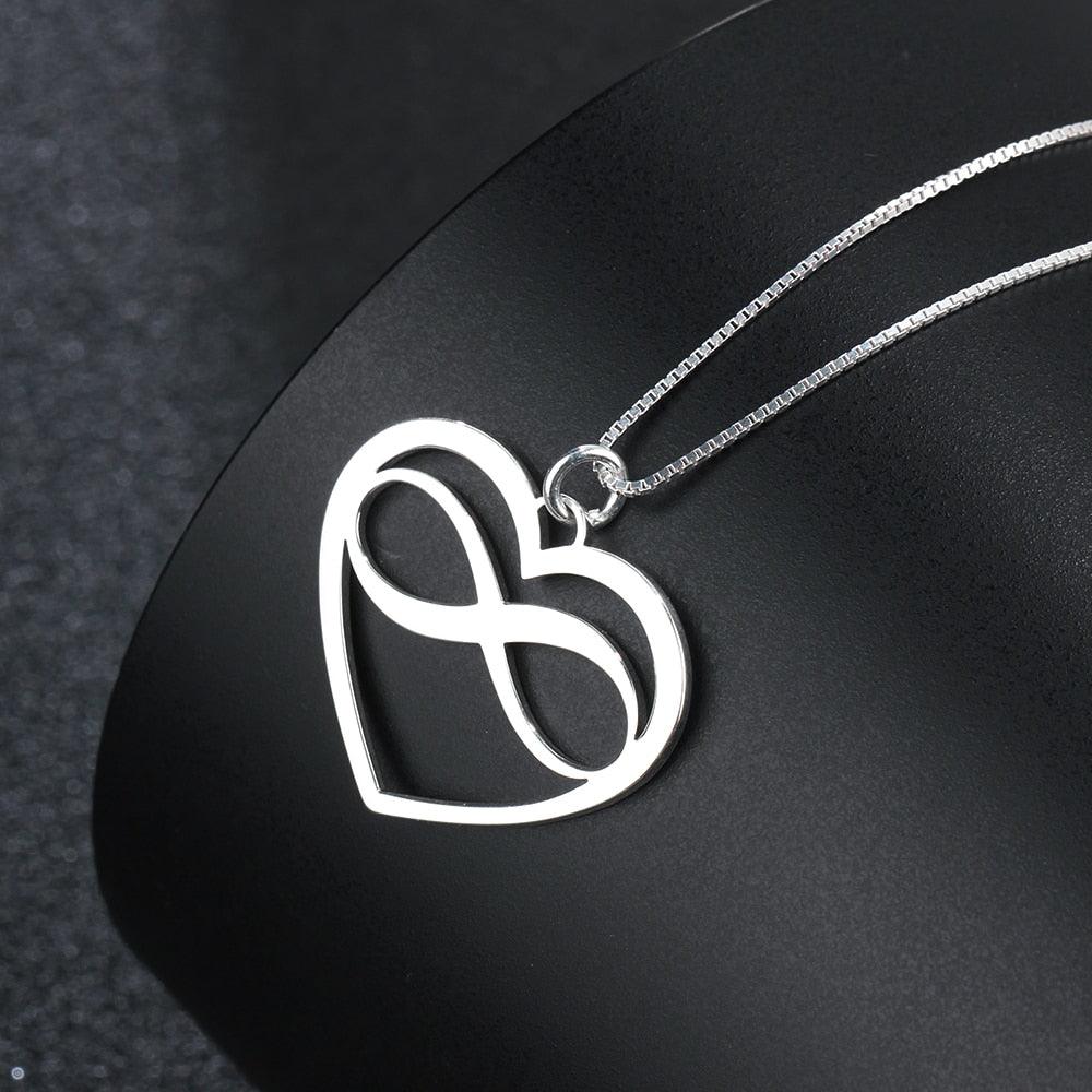 Personalized 925 Sterling Silver Necklaces - Heart & Infinity Pendant - Engraved Custom Names - Family Gift