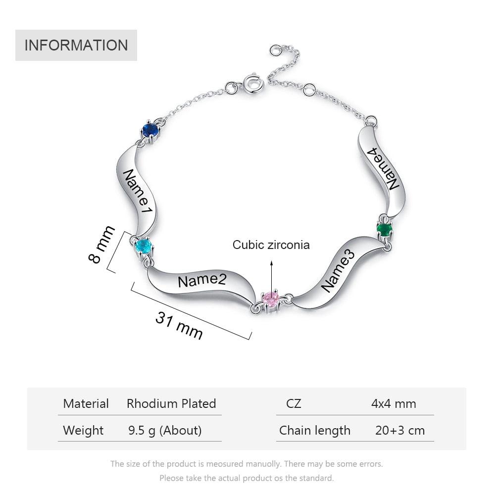 Personalized Bracelet for Women Wave Shaped Charm Name Bracelet.