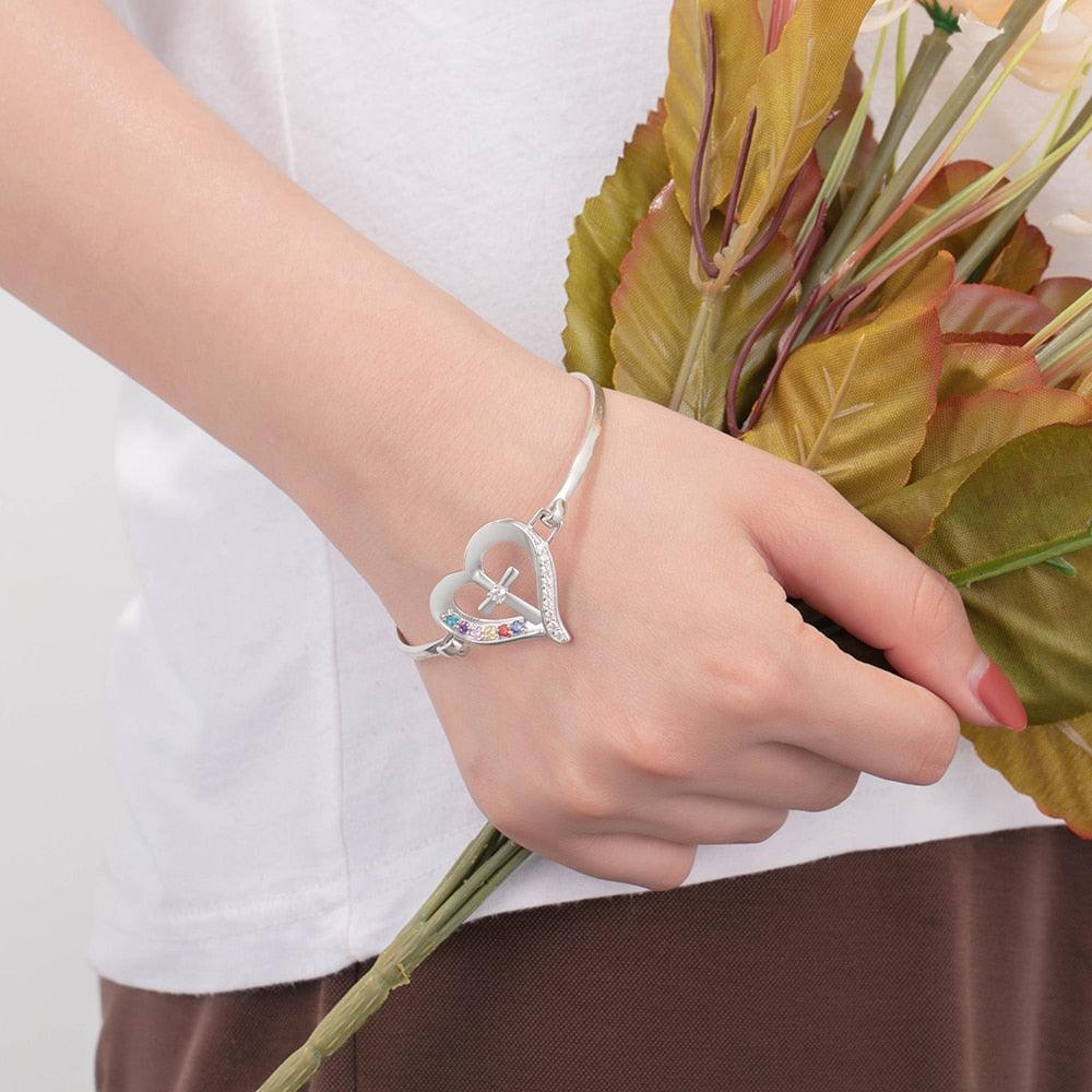 Personalized Cross and Heart Bracelet Everyday Wear Bracelet for Women