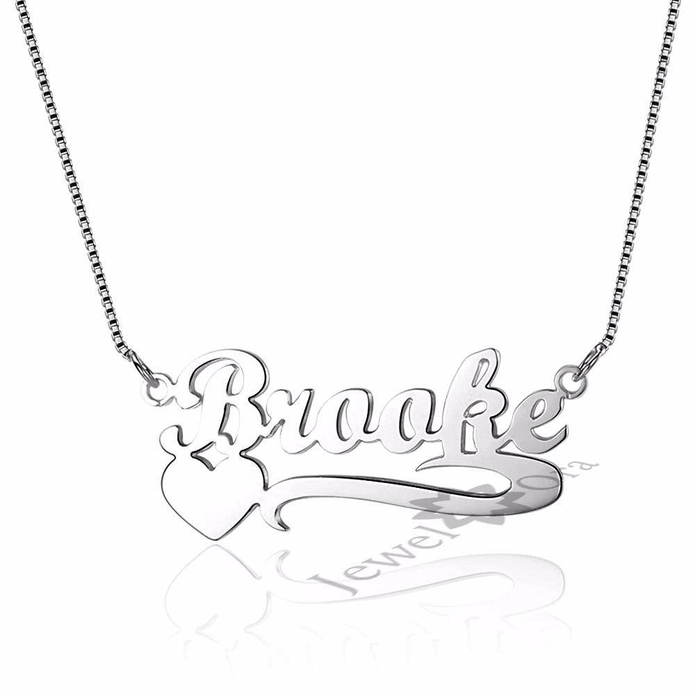 Personalized Necklace - Lettering Nameplate with Heart Pendant - Real 925 Sterling Silver Chain - Customized Gifts with Box