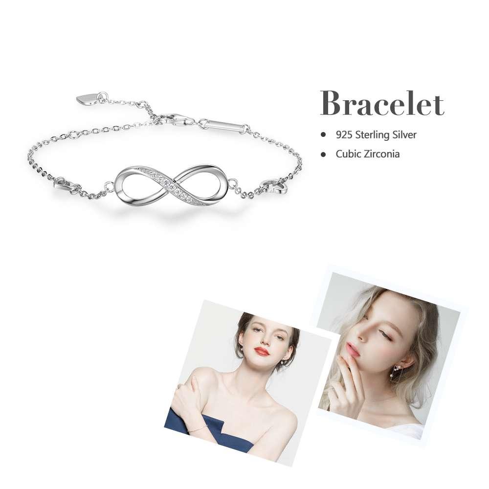 Sterling Silver Bracelet Infinity Diamond Bracelet Trendy Gift for Women