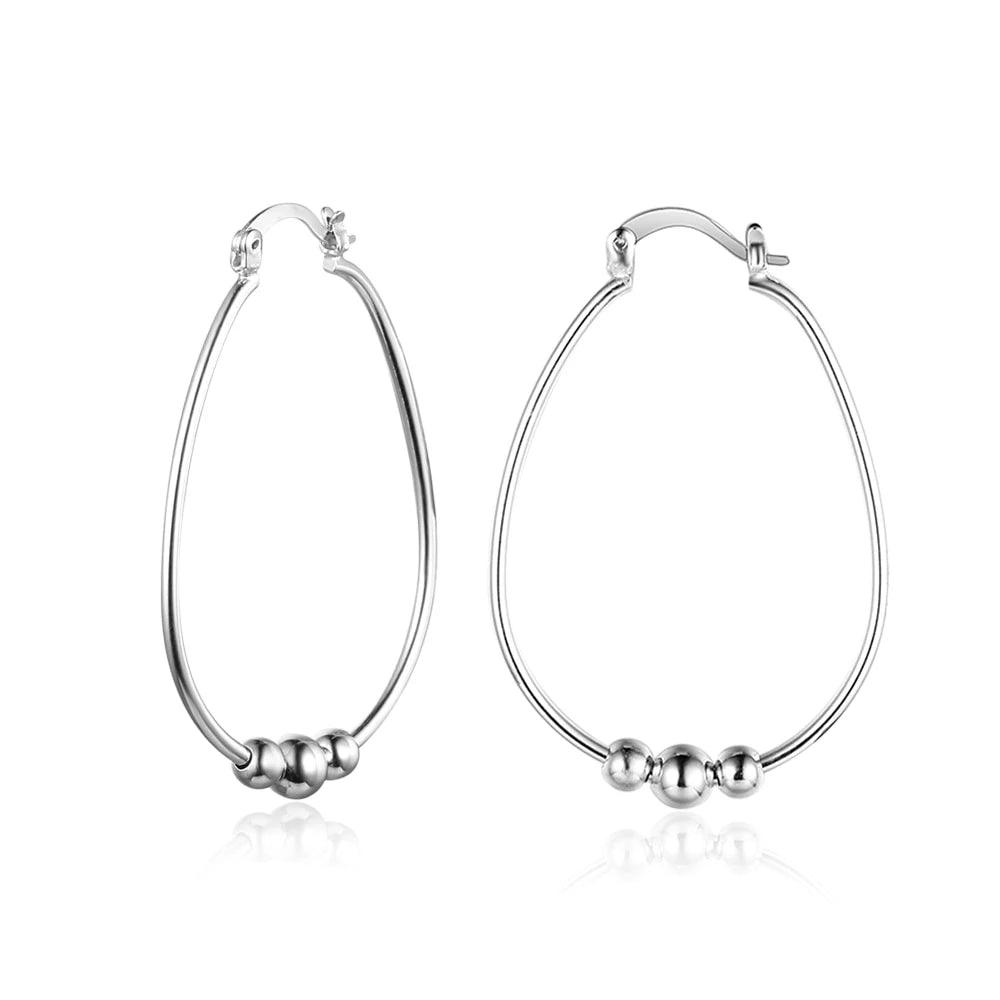 Sterling Silver Hoop Earrings Big Circle with Sliding Bead Hoop Earrings Suitable For Girls Of All Ages