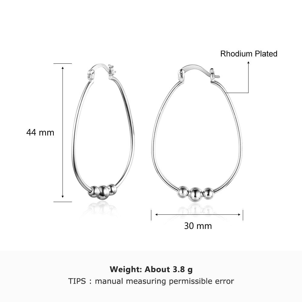 Sterling Silver Hoop Earrings Big Circle with Sliding Bead Hoop Earrings Suitable For Girls Of All Ages