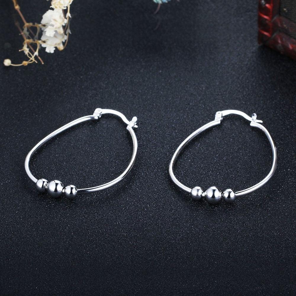 Sterling Silver Hoop Earrings Big Circle with Sliding Bead Hoop Earrings Suitable For Girls Of All Ages