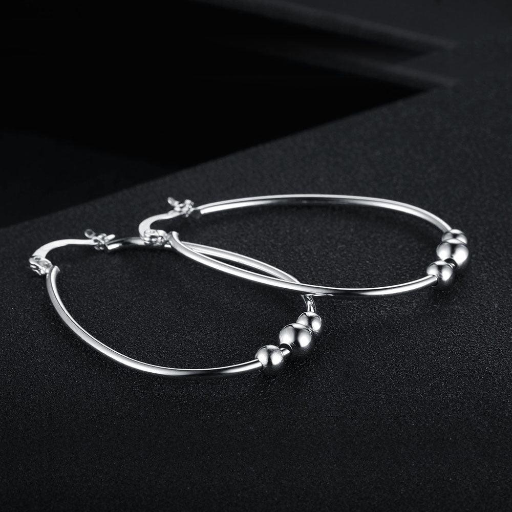 Sterling Silver Hoop Earrings Big Circle with Sliding Bead Hoop Earrings Suitable For Girls Of All Ages