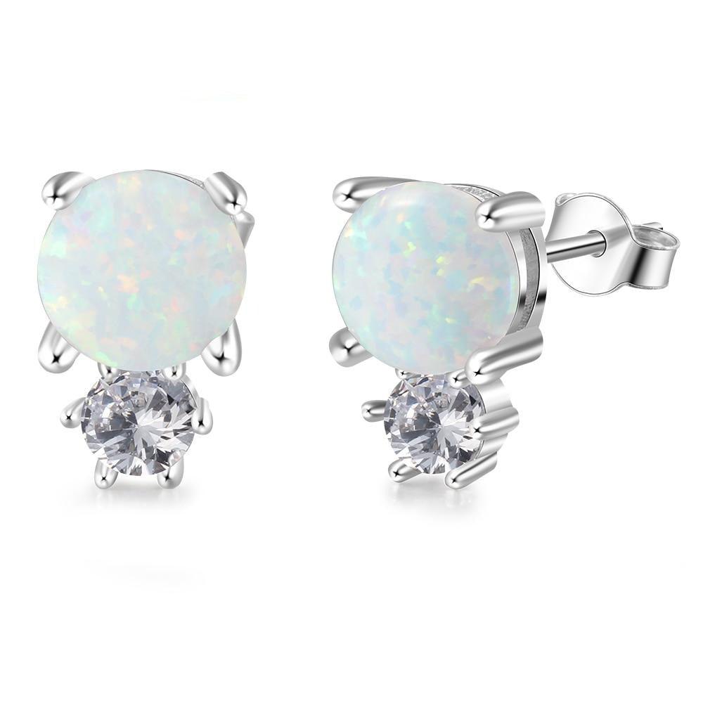 Sterling Silver White Opal Stud Earring Round Opal Stud Earring