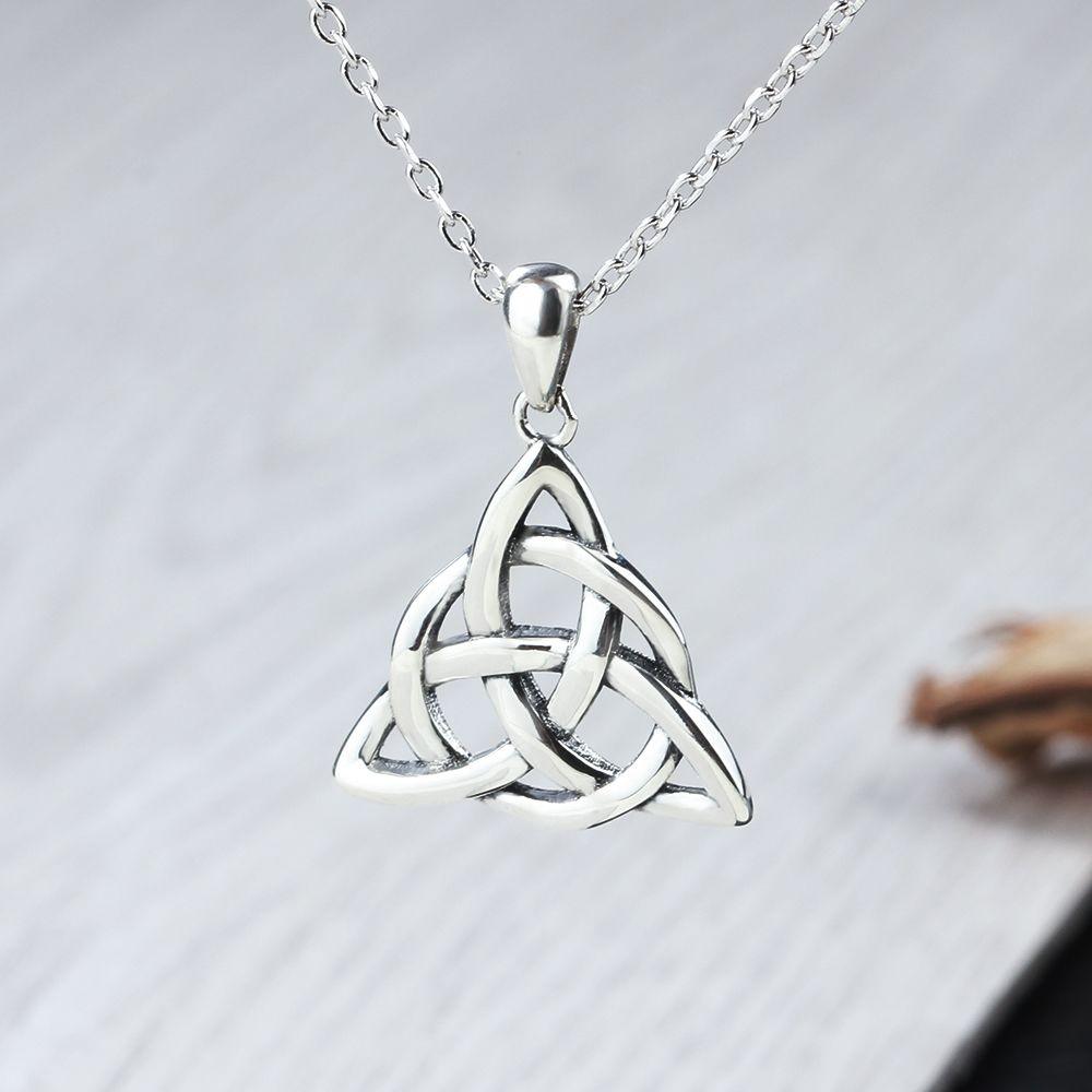 Vintage 925 Sterling Silver Necklace For Women With Triquetra Trinity Knot Pendant