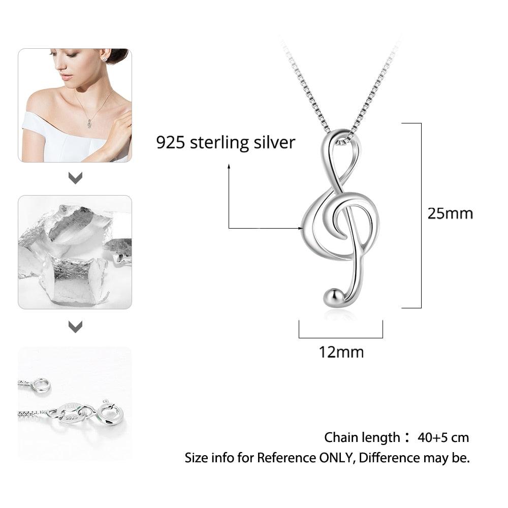 Women’s 925 Sterling Silver Necklace with Musical Note Pendant, Elegant Gift for Girlfriend